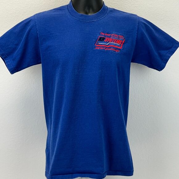 Vintage KB Systems T Shirt Mens Small Drag Auto Racing Dragster Hoses XRP Blue - Picture 2 of 8